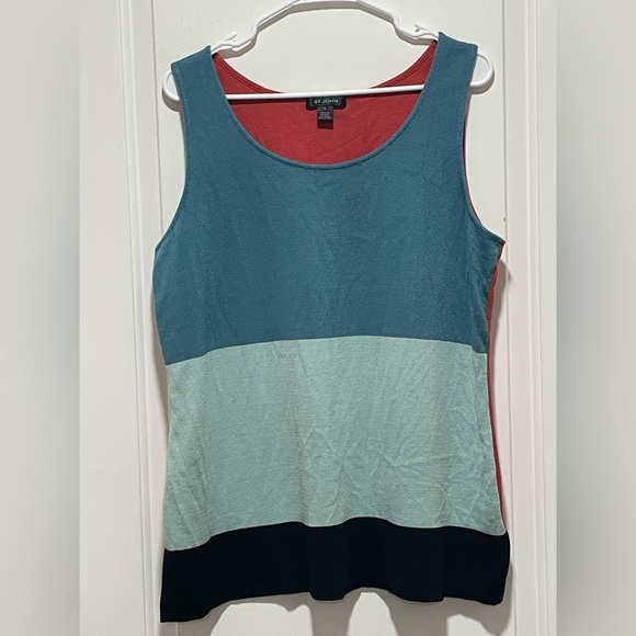 St. John Tops - ST JOHN XL Mint Julep Cinnabar Black Caviar Colorblock Sleeveless Wool Knit Tank